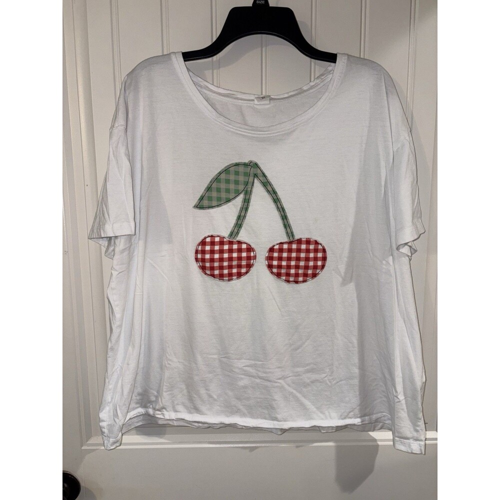 Vibe N’ Cropped Plus Sz 2xl Tee Cherry Patchwork 100% Cotton